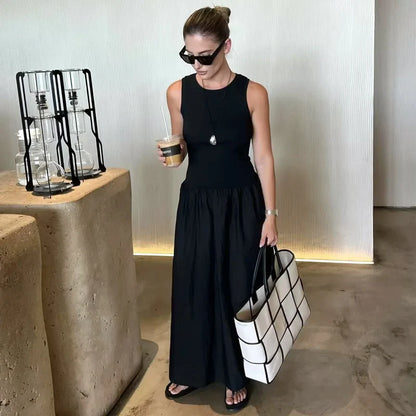 HXAO Khaki Elegant Long Dresses 2025 Women's Spring Sleeveless Black Dresses Fashion Casual Party Y2k Dress Vestidos For Female